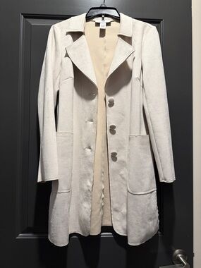 Magaschoni Cream Long Trench Coat with Patch Pockets